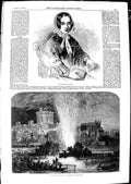 Original Old Antique Print 1850 Frederika Bremer Eton Regatta Fireworks Boats