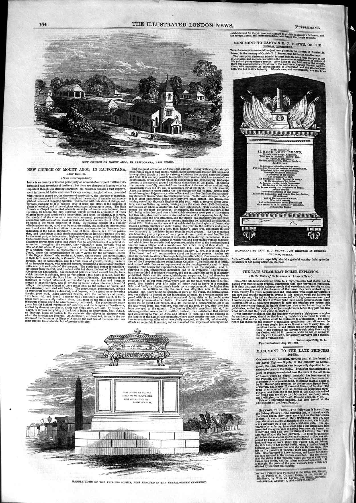 Original Old Antique Print 1850 Church Mount Aboo Rajpootana Tomb Sophia Kensal