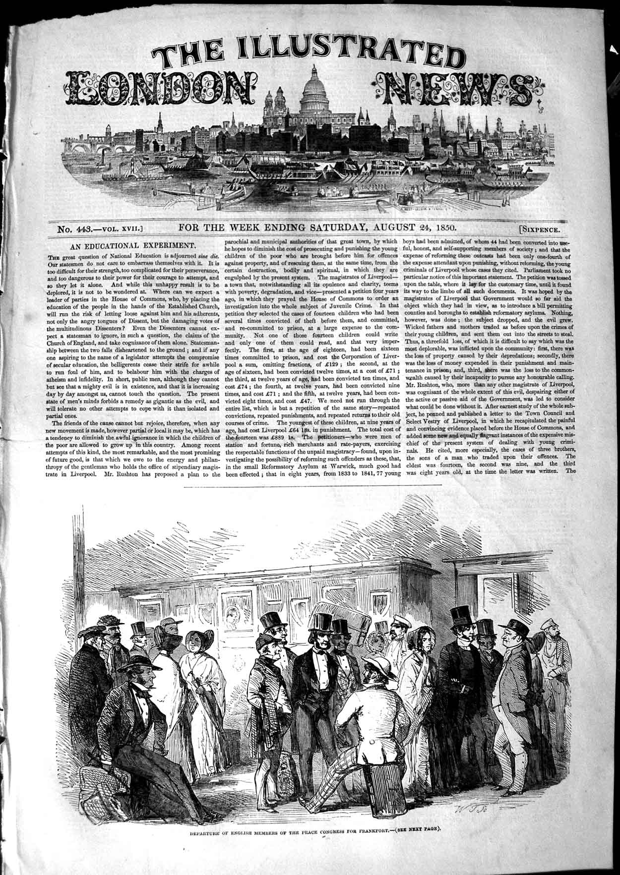 Old Antique Print 1850 Departure English Members Peace Congress Frankfort 19th