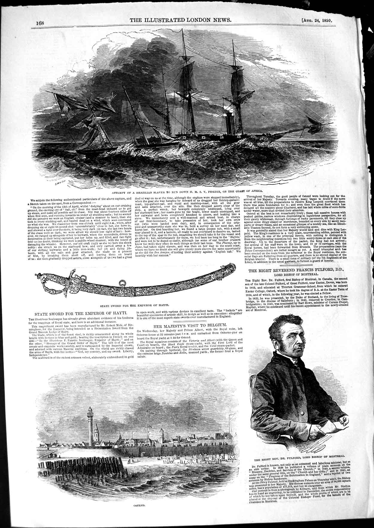 Old Antique Print 1850 Brazilian Slaver Ship Pheonix Ostend Rev. Fulford 19th