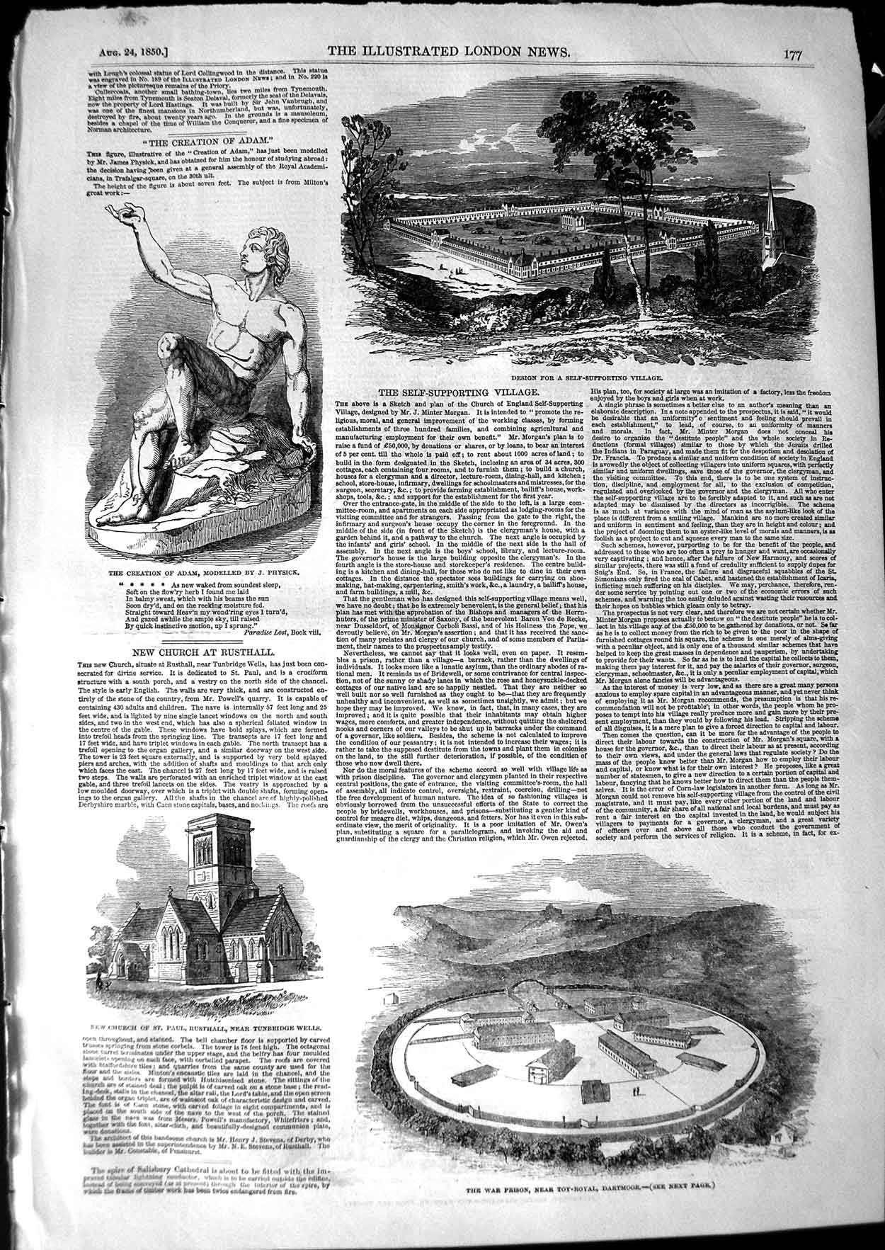 Old Antique Print 1850 Model Adam War Prison Toy-Royal Dartmoor Village 19th