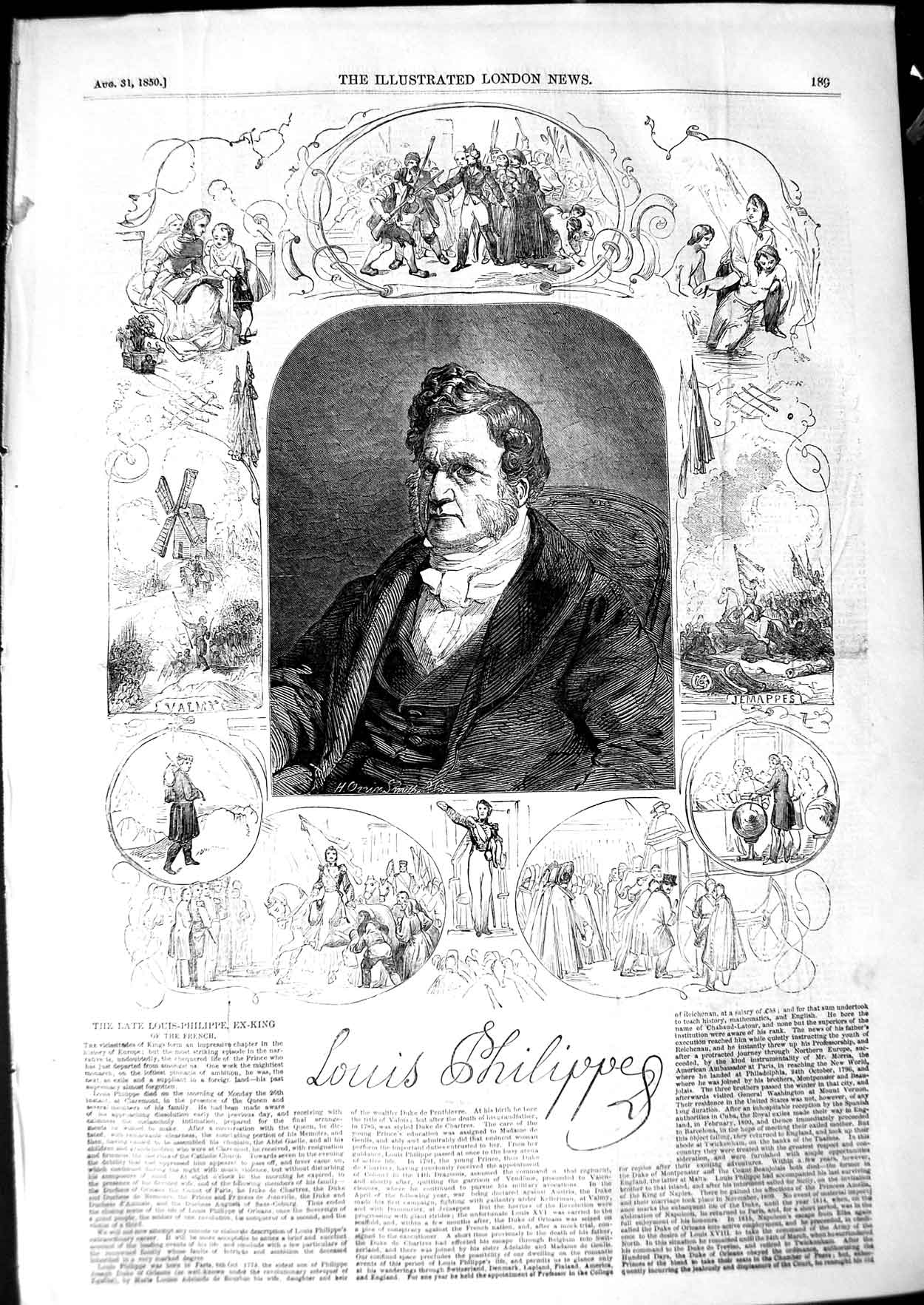 Original Old Antique Print 1850 Portrait Ex-King France Louis Philippe 19th