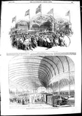 Original Old Antique Print 1850 Queen Railway Station Newcastle-Upon-Tyne Train
