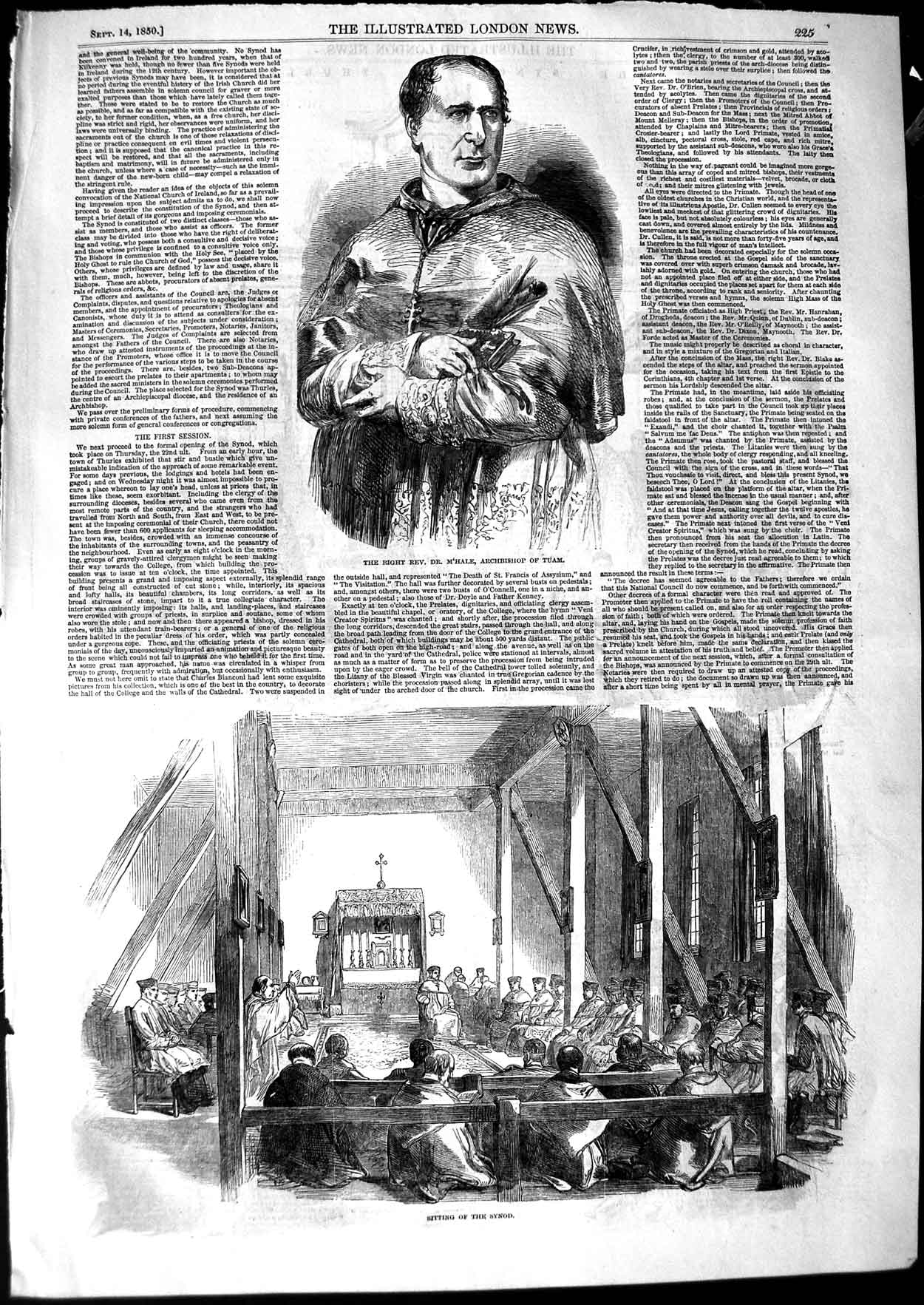 Original Old Antique Print 1850 Rev. M'Hale Archbishop Tuam Scene Sitting Synod