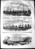Original Old Antique Print 1850 French President Squadron Ships Cherbourg War