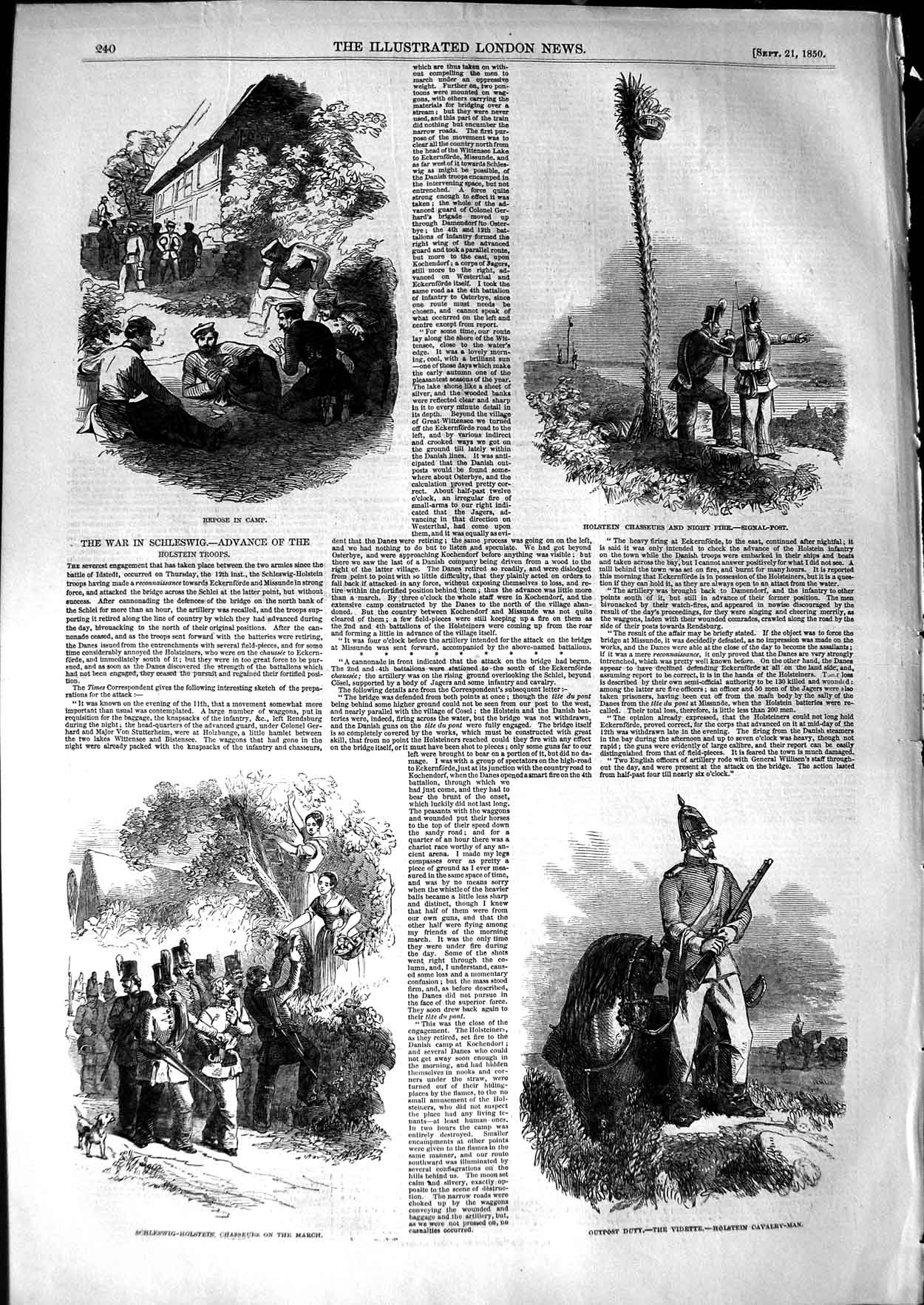 Original Old Antique Print 1850 War Schleswig Holstein Troops Chasseurs Siers