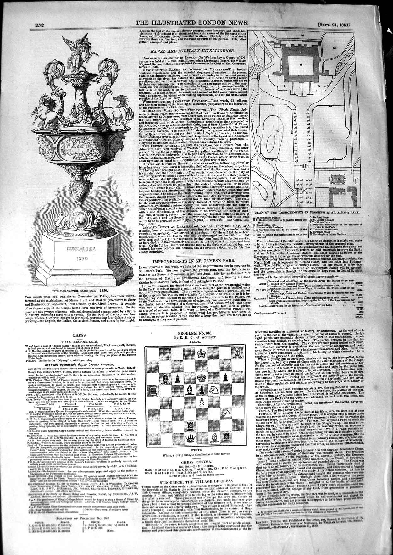 Old Antique Print 1850 Doncaster Race Cup Horse Racing Plan James'S Park 19th