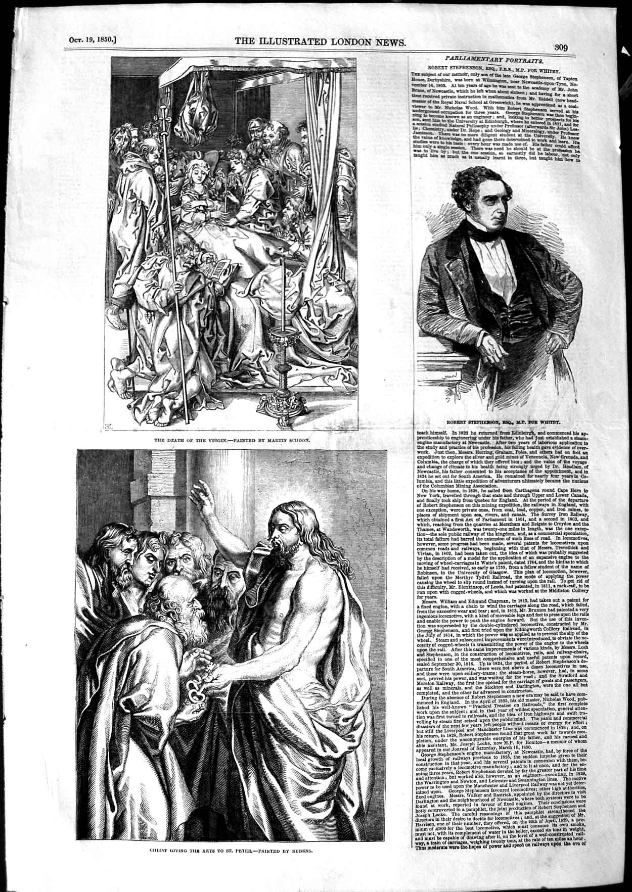 Original Old Antique Print 1850 Robert Stephenson Whitby Jesus Peter Religion
