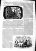 Original Old Antique Print 1850 Street Scene Buildings Men Meeting Victorian