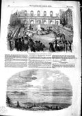 Old Antique Print 1850 Statue Queen Isaella Madrid Louisburg Cape Breton 19th