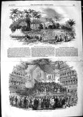 Original Old Antique Print 1850 School Fete Barbadoes Concert Majesty Theatre