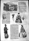 Original Old Antique Print 1850 King'S School Sherborne Paris Fashion Walking