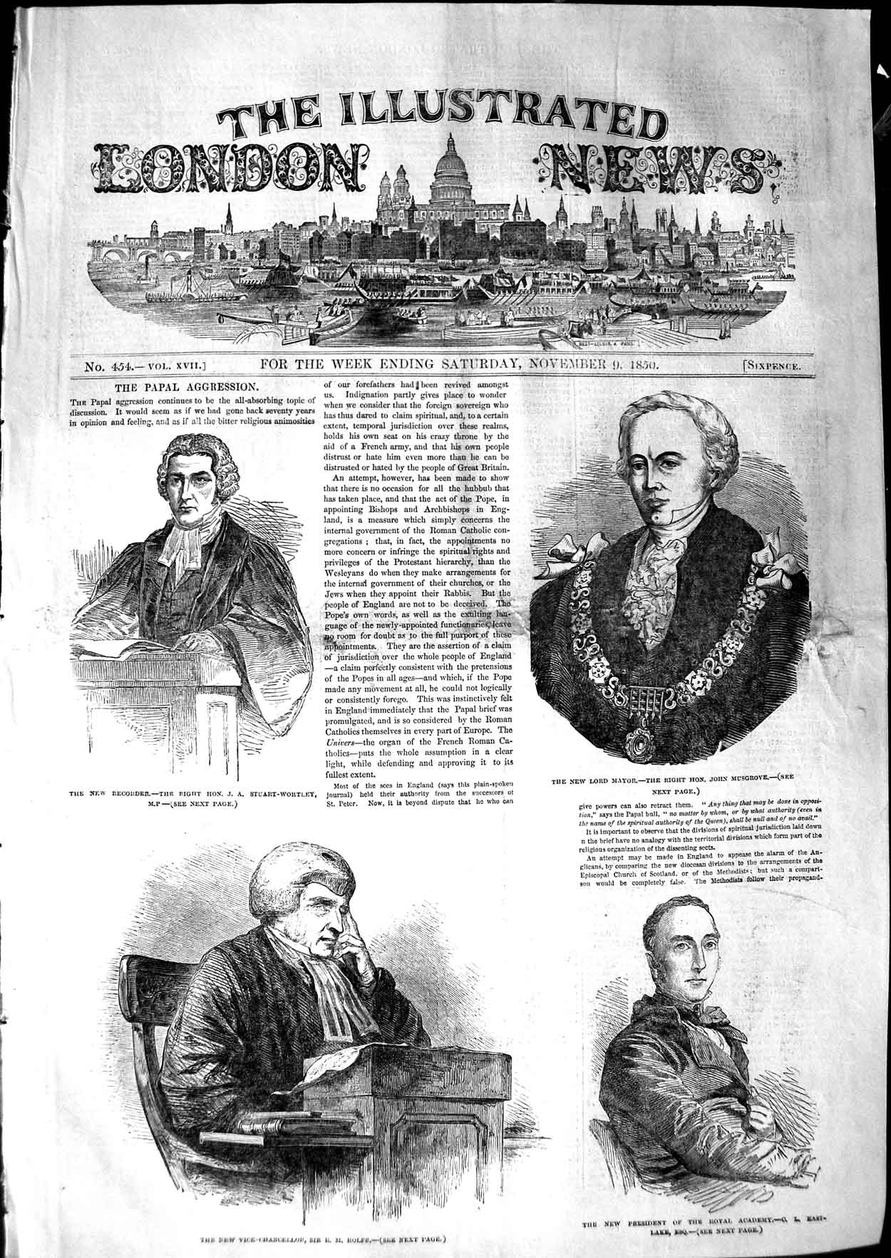 Original Old Antique Print 1850 Mayor Musgrove Papal Agression Rolfe East-Lake