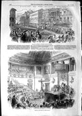 Original Old Antique Print 1850 Spanish Cortes Palace Congress Queen Isabella