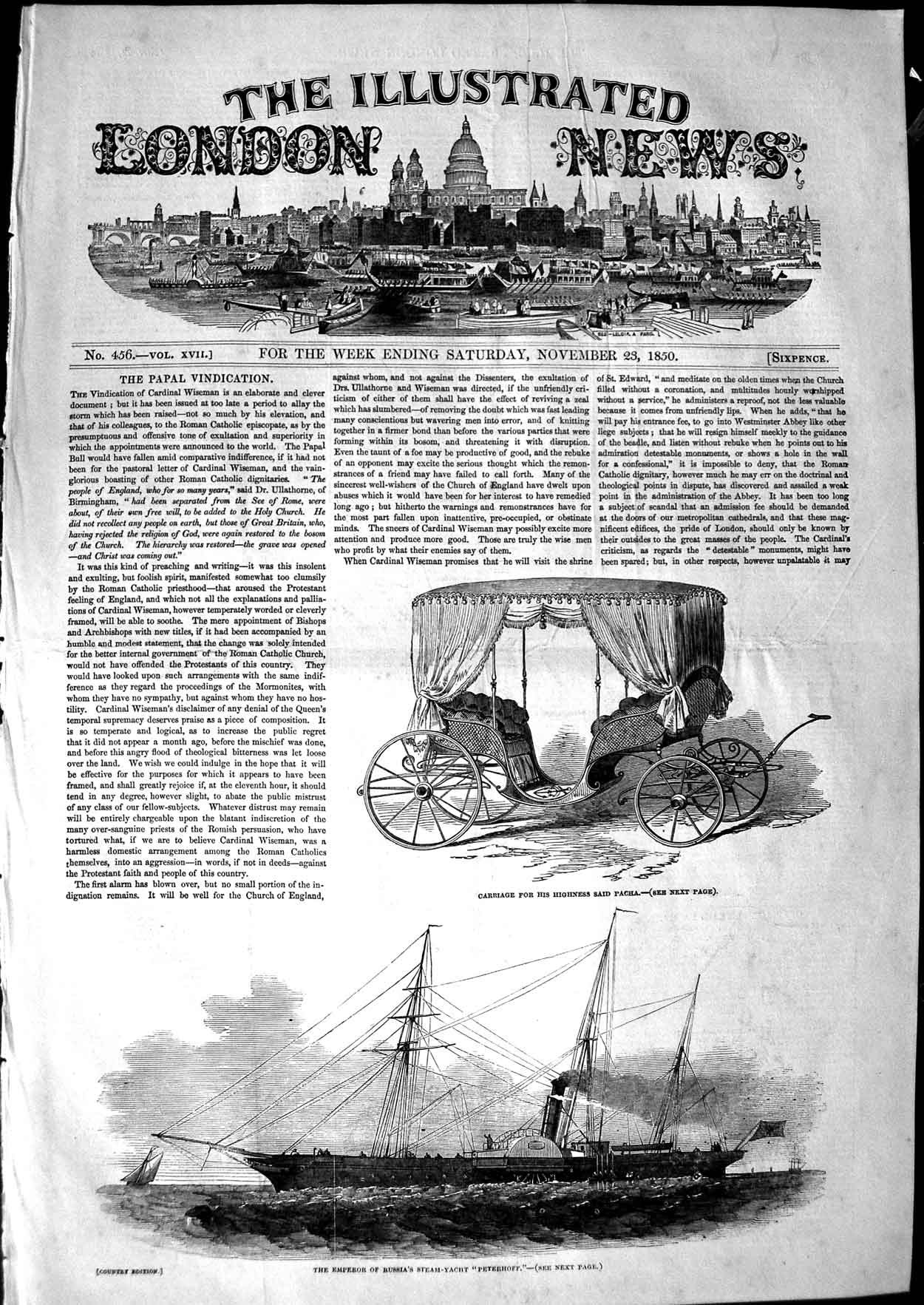 Old Antique Print 1850 Emperor Russia Steam Ship Peterhoff Carriage Pacha 19th