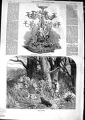Old Antique Print 1850 Silver Candelabra Prince Sweden Woodcock Shooting 19th
