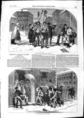 Original Old Antique Print 1850 Winter Scene Gardeners Snow Sweepers Ice 19th