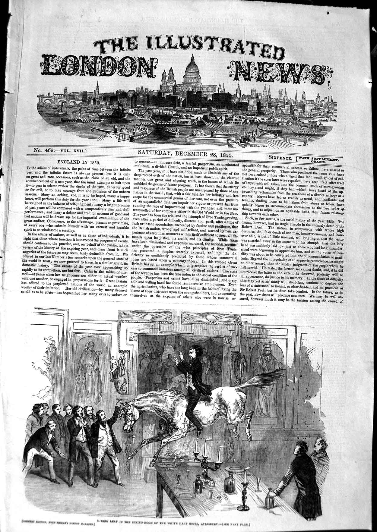 Old Antique Print 1850 Horse Leap Dining-Room White Hart Hotel Aylesbury 19th