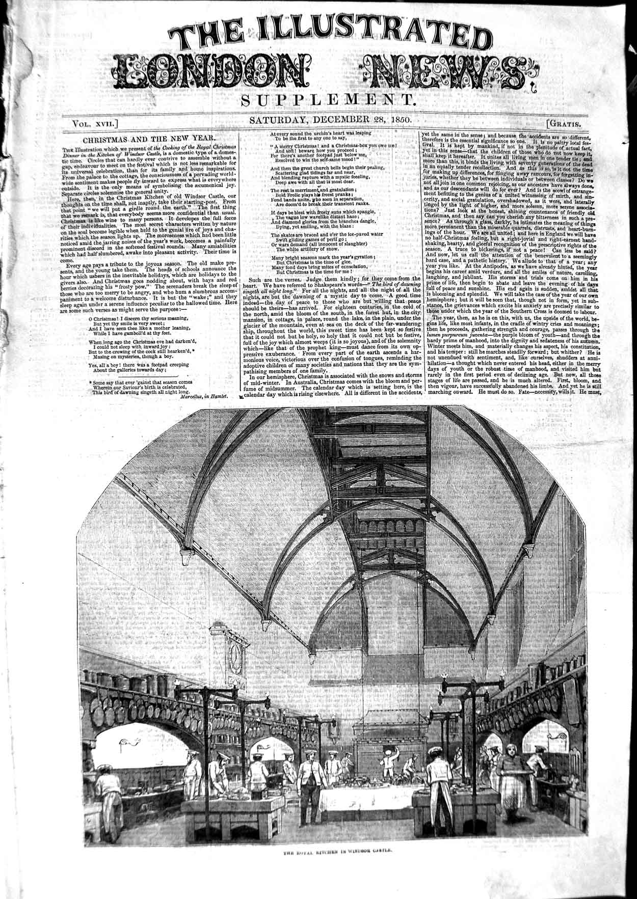 Original Old Antique Print 1850 Scene Royal Kitchen Windsor Castle London 19th