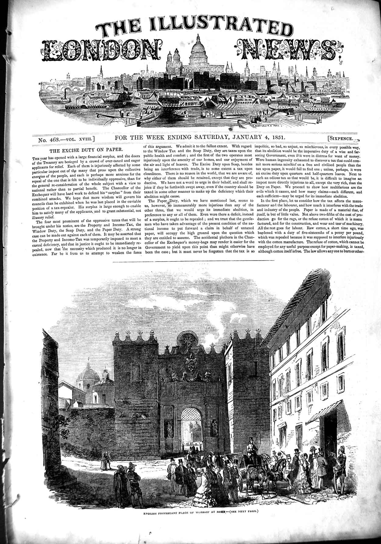 Original Old Antique Print 1851 English Protestant Place Worship Rome Italy
