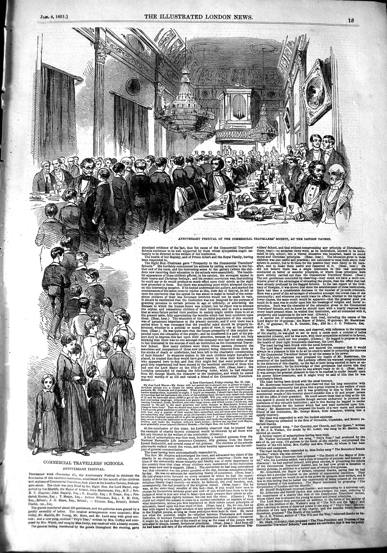 Old Antique Print 1851 Anniversary Festival Commercial Travellers London 19th