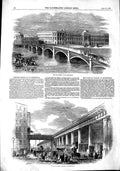 Old Antique Print 1851 Iron Bridge Petersburg Railway Viaduct Manchester 19th