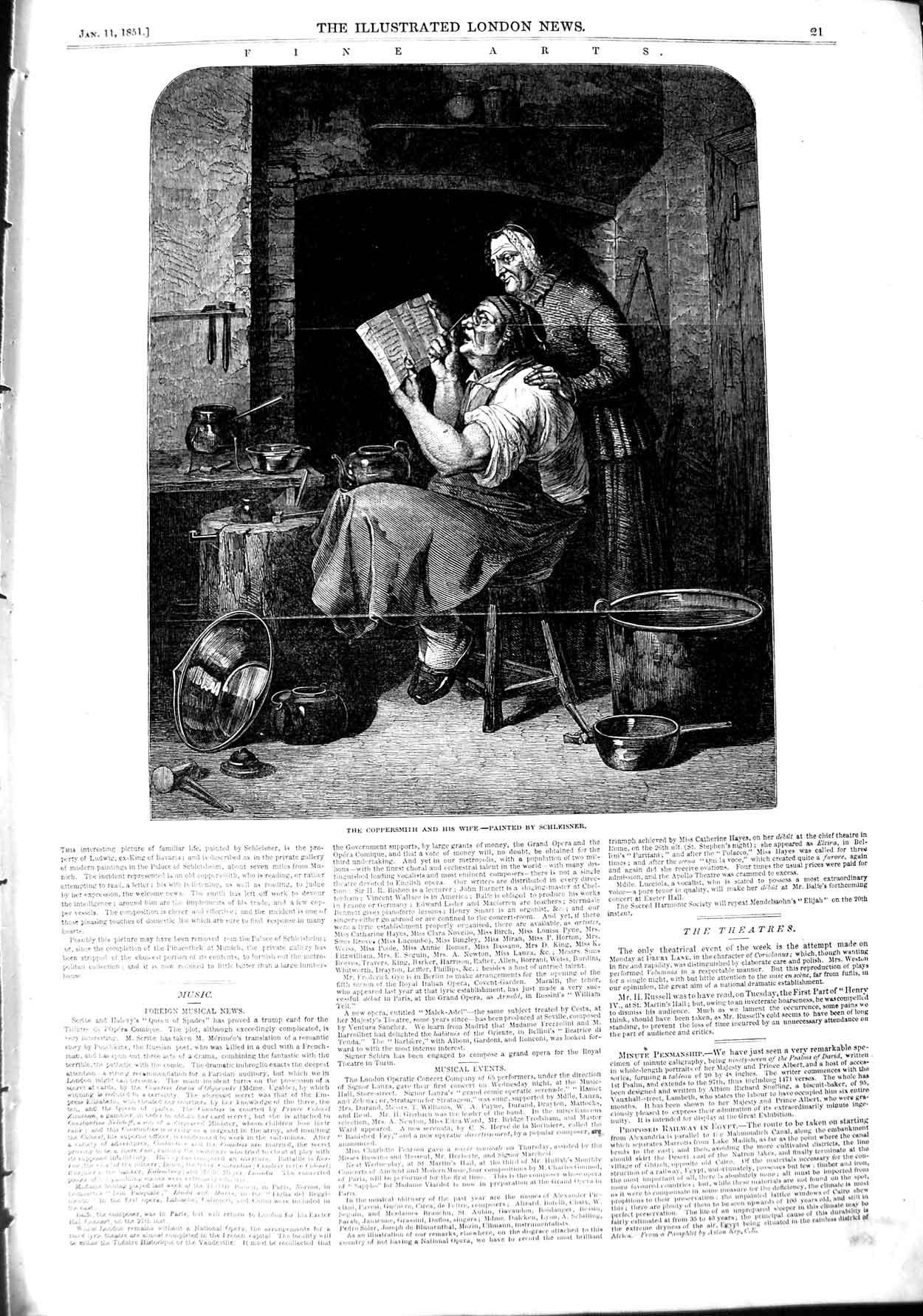 Original Old Antique Print 1851 Schleisner Fine Art Portrait Coppersmith Wife