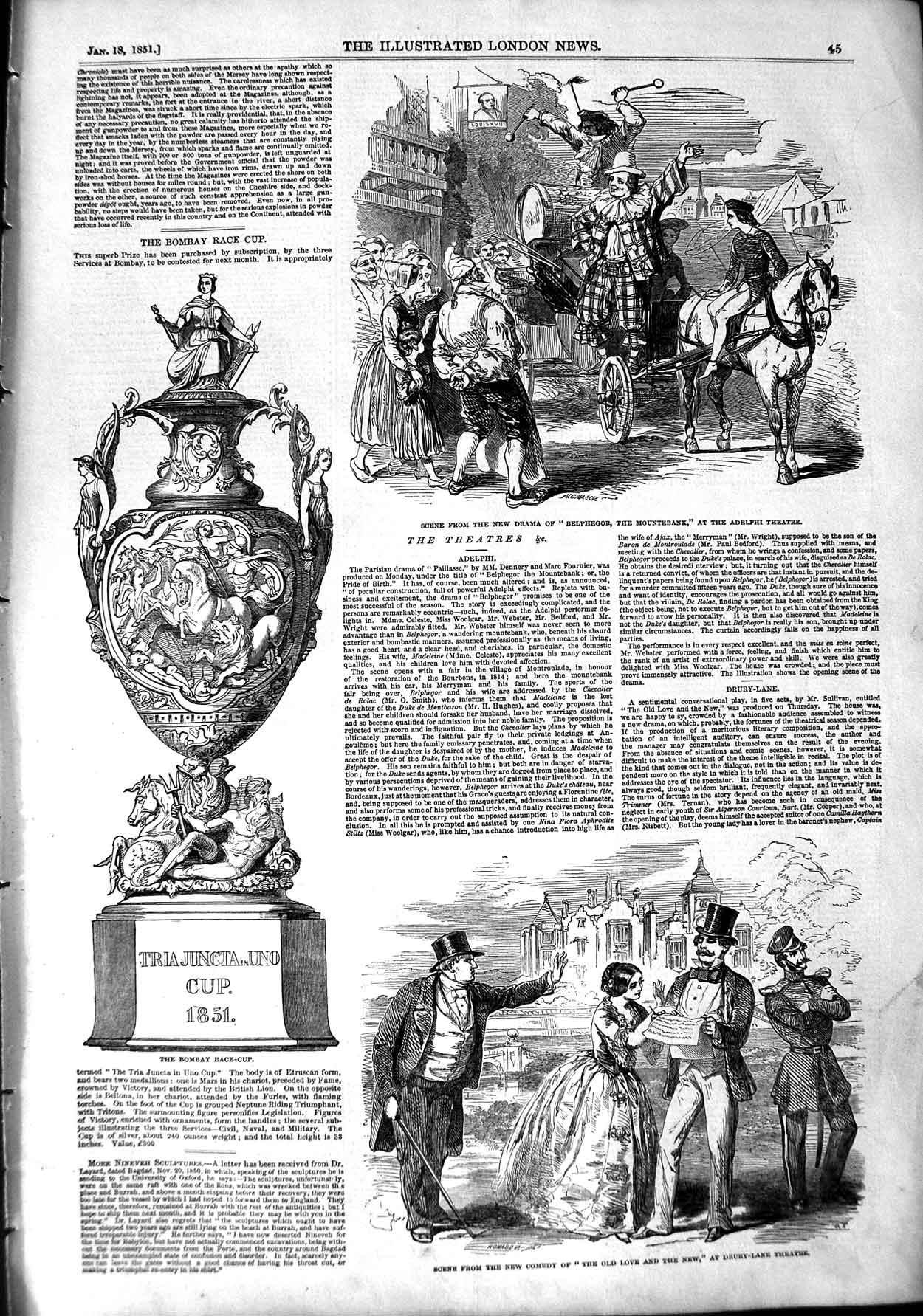 Original Old Antique Print 1851 Adelphi Theatre Mountebank Bombay Race Cu 19th