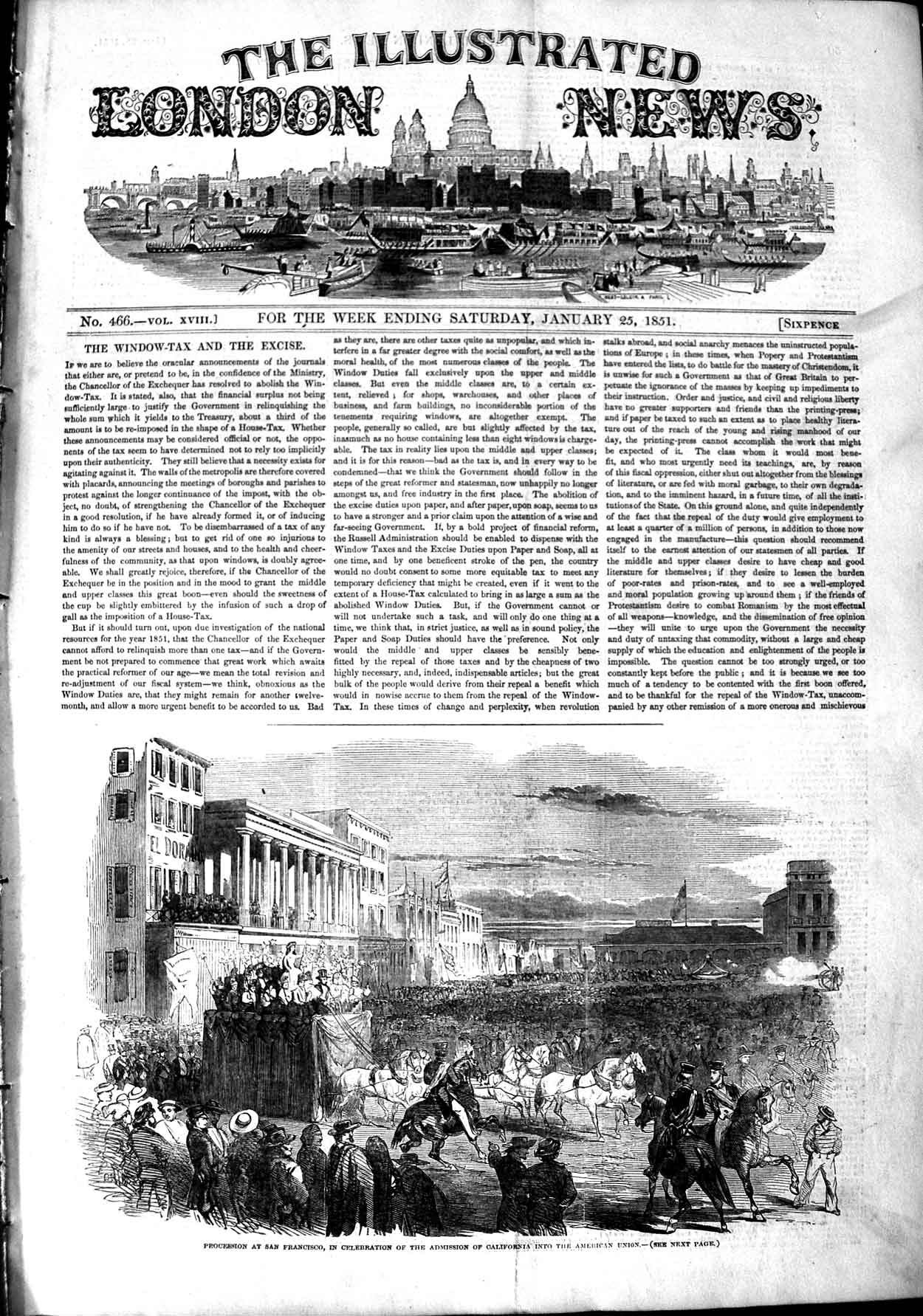 Original Old Antique Print 1851 Procession San Francisco America Horses 19th