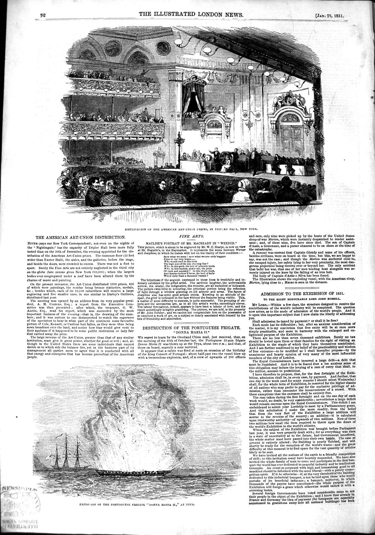 Old Antique Print 1851 Explosion Ship Donna Maria Typa Tripler New York 19th