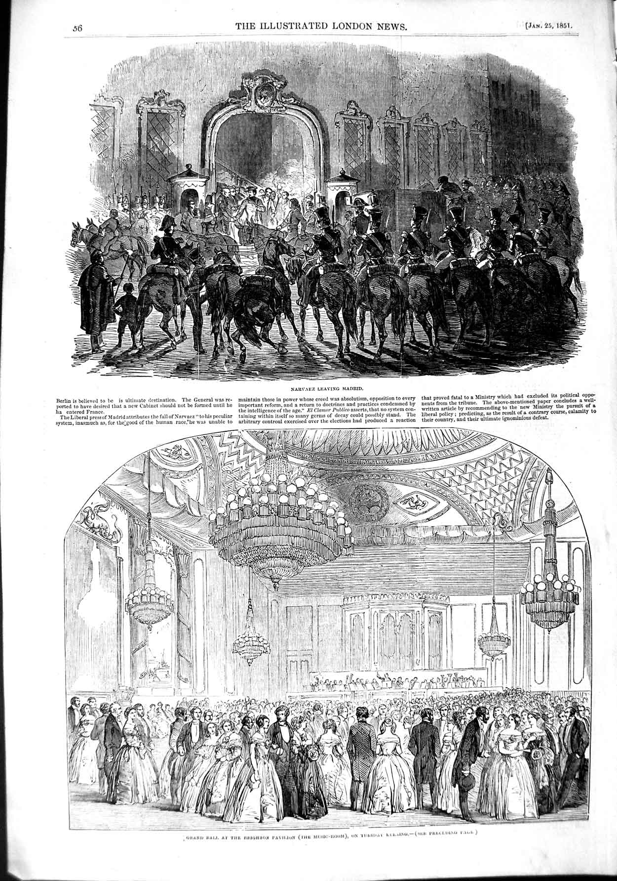Old Antique Print 1851 Narvaez Madrid Ball Brighton Pavilion Music Room 19th
