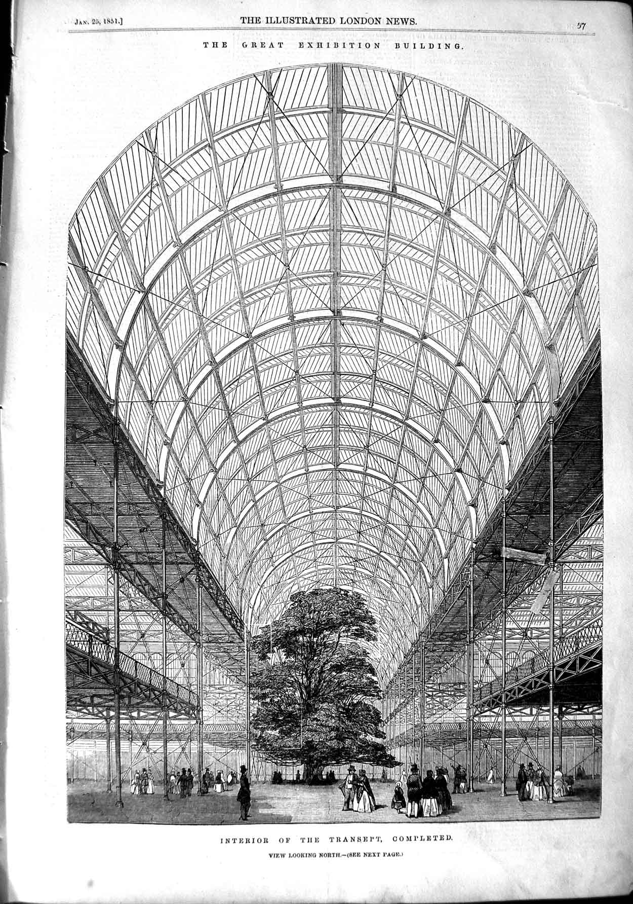 Original Old Antique Print 1851 Interior Transept Great Exhibition B Victorian