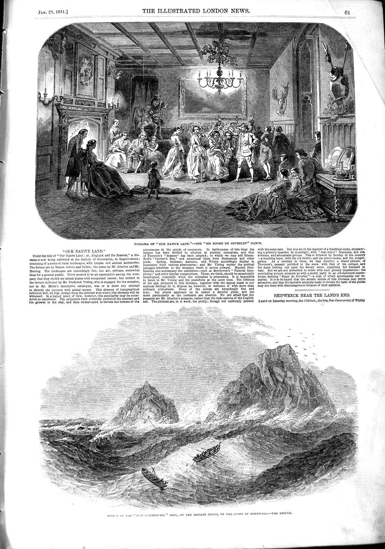 Old Antique Print 1851 Ship Wreck Commercial Brig Brisson Roger Coverley 19th