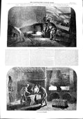 Original Old Antique Print 1851 Manufacture Gun Barrels Birmingham Steam Hammer