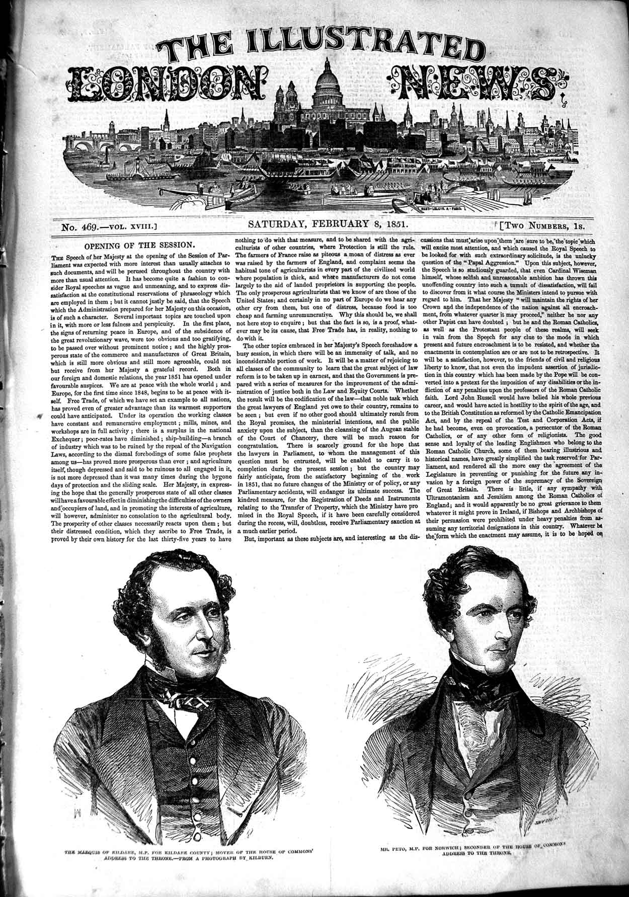 Original Old Antique Print 1851 Marquis Kildare House Commons Peto Norwich 19th