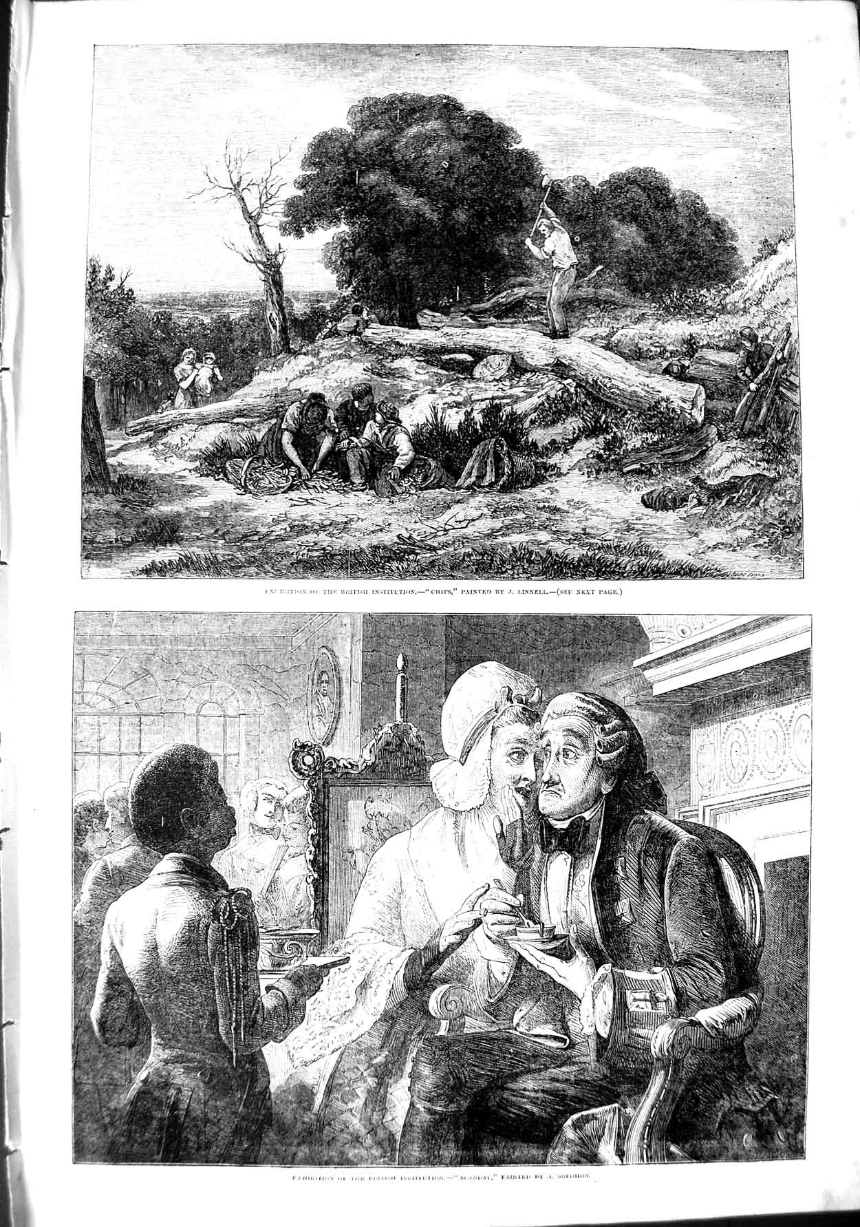 Original Old Antique Print 1851 Art British Institution Wood Cutting Romance