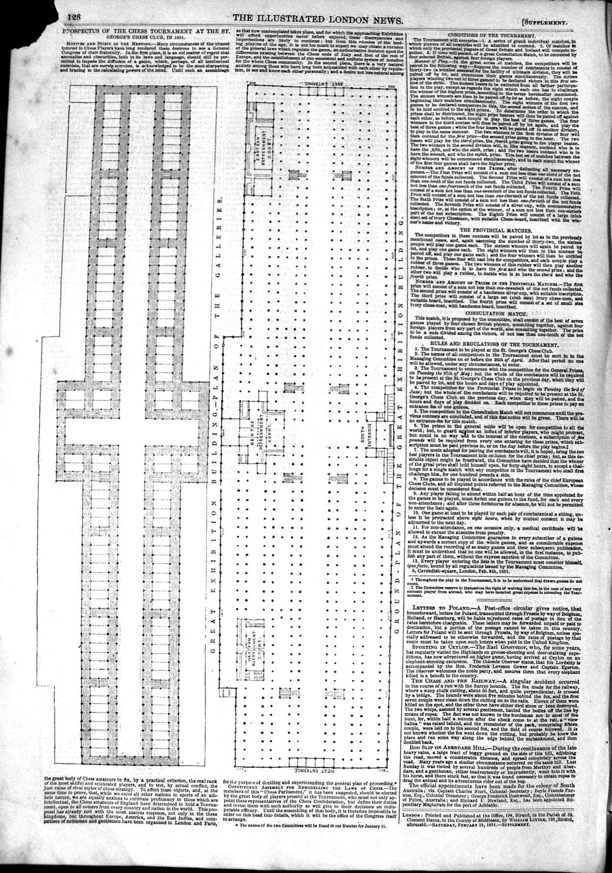 Original Old Antique Print 1851 Great Exhibition Building Plan Ga 19th