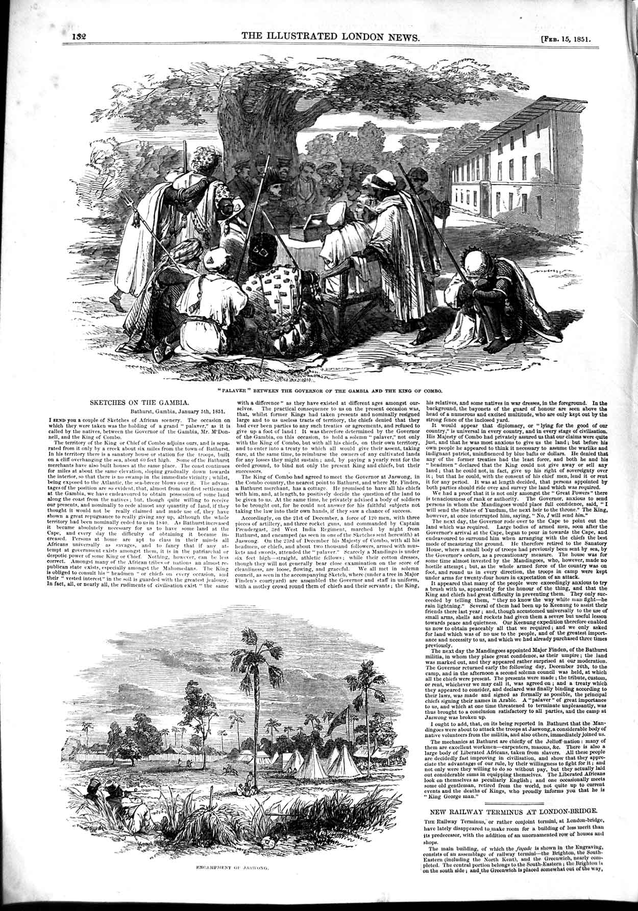 Original Old Antique Print 1851 Encampment Jaswong Governor Gambia Kin Victorian