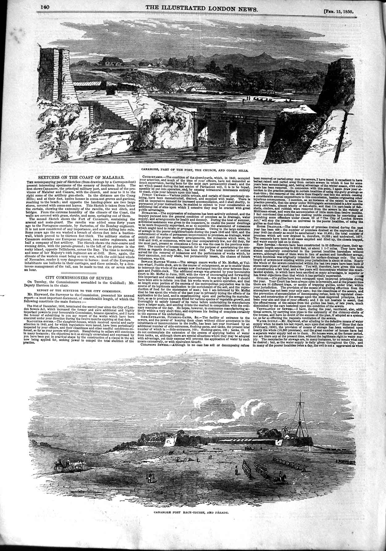 Original Old Antique Print 1851 Canamore Fort Church Coorg Hills Race-Course