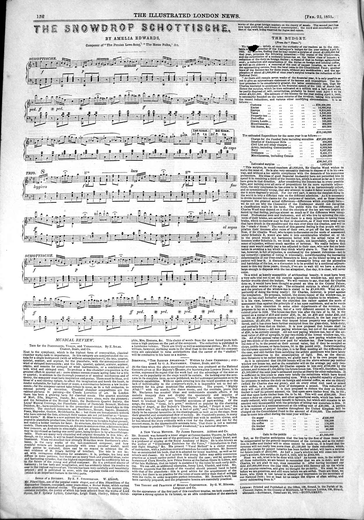 Original Old Antique Print 1851 Sheet Music Snowdrop Schottische Amelia 19th