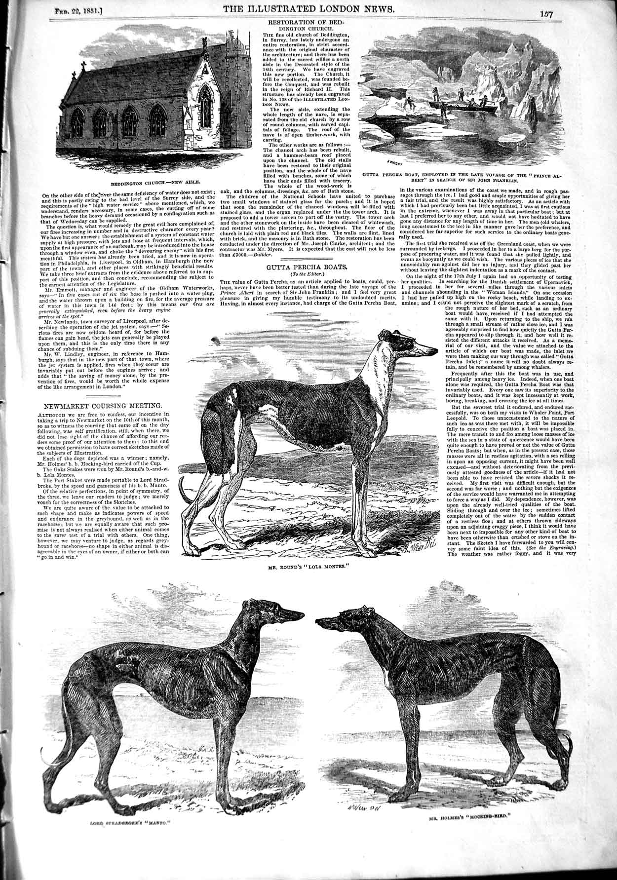 Original Old Antique Print 1851 Beddington Church Lola Montes Dog Manto 19th