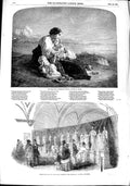 Original Old Antique Print 1851 Neapolitan Fisherman Family Bury Peel Monument