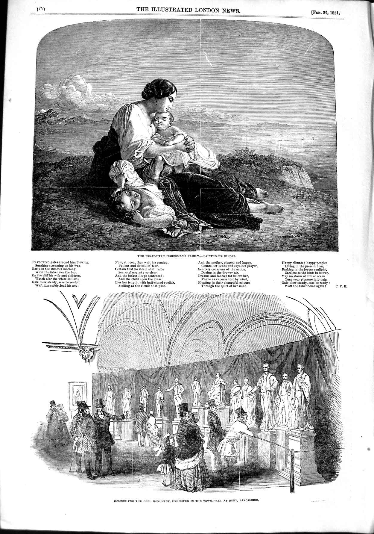 Original Old Antique Print 1851 Neapolitan Fisherman Family Bury Peel Monument