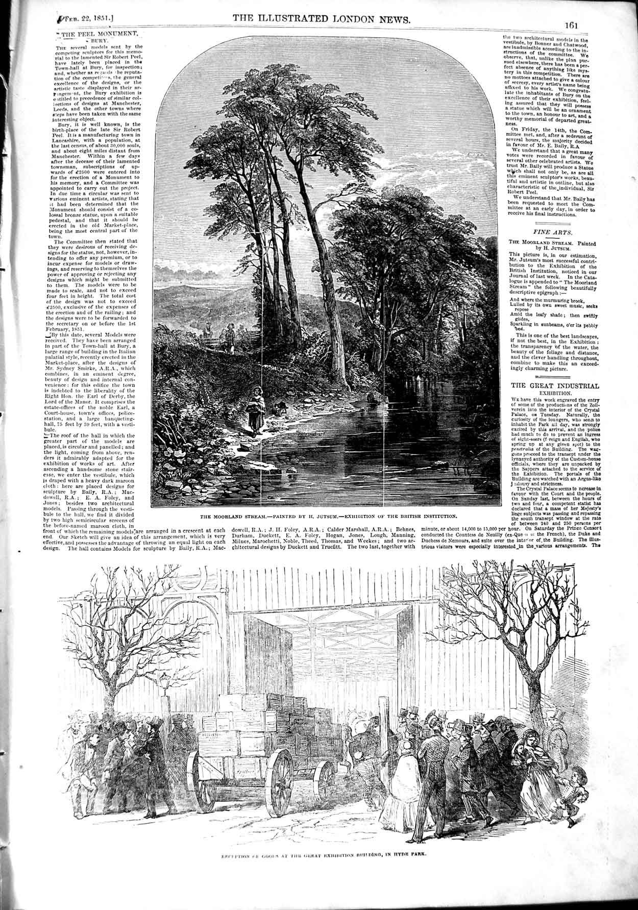 Original Old Antique Print 1851 Moorland Stream Great Exhibition Building Hyde