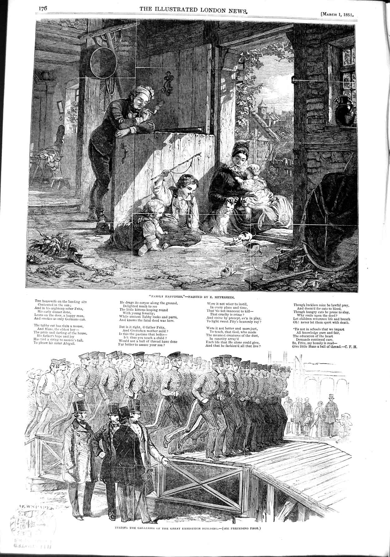 Original Old Antique Print 1851 Family Home Fine Art Galleries Exhibition B 19th