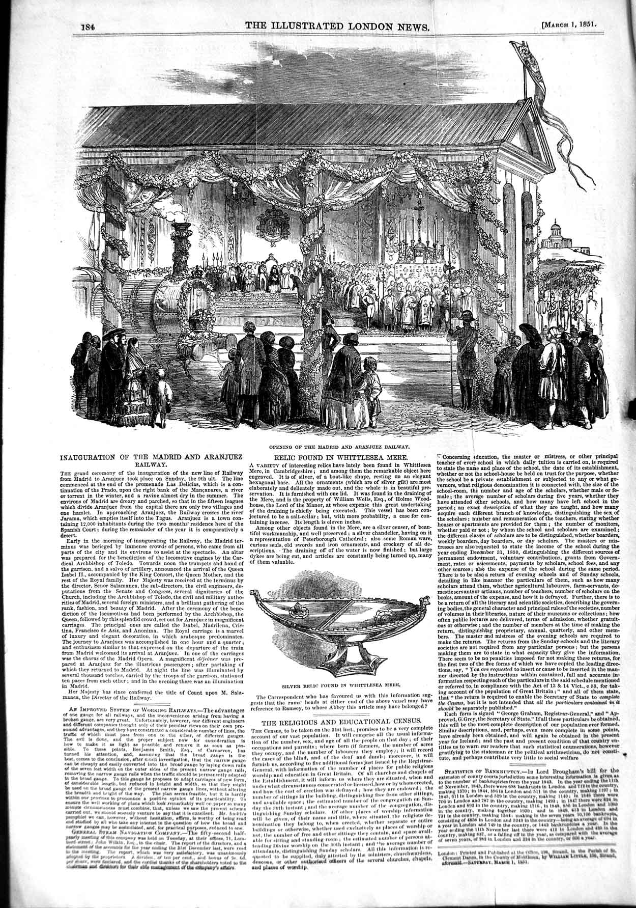 Original Old Antique Print 1851 Madrid Aranjuez Railway Silver Relic Whi 19th