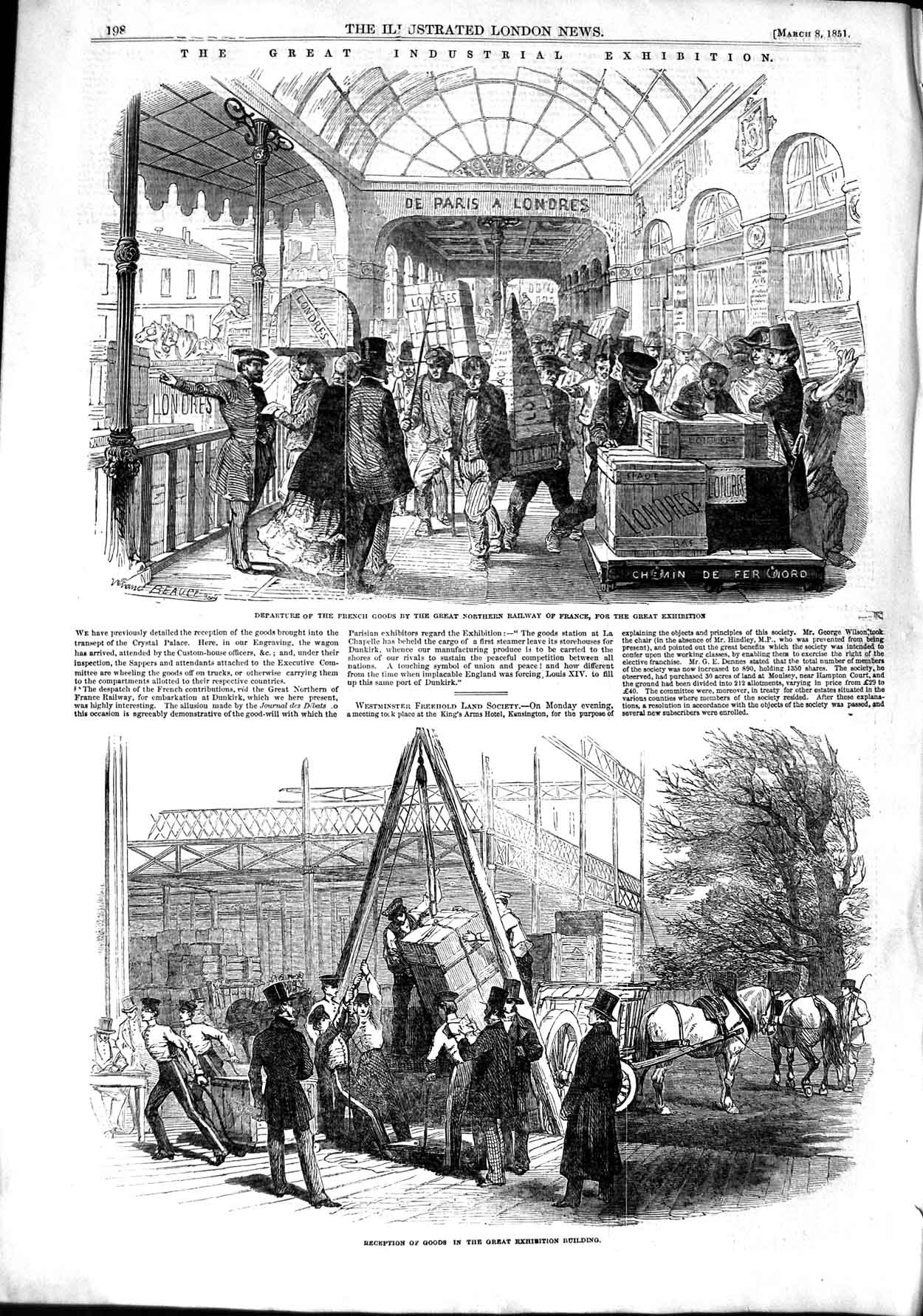 Old Antique Print 1851 Great Northern Railway France Exhibition Building 19th