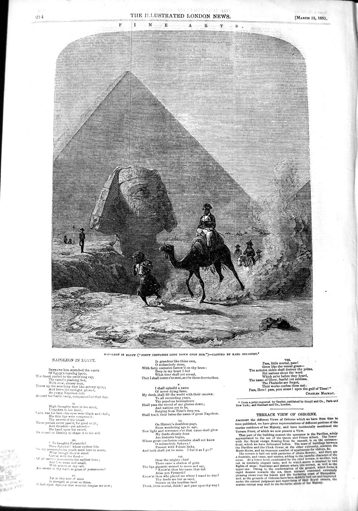 Original Old Antique Print 1851 Fine Art Napoleon Egypt Camel Karl G Victorian