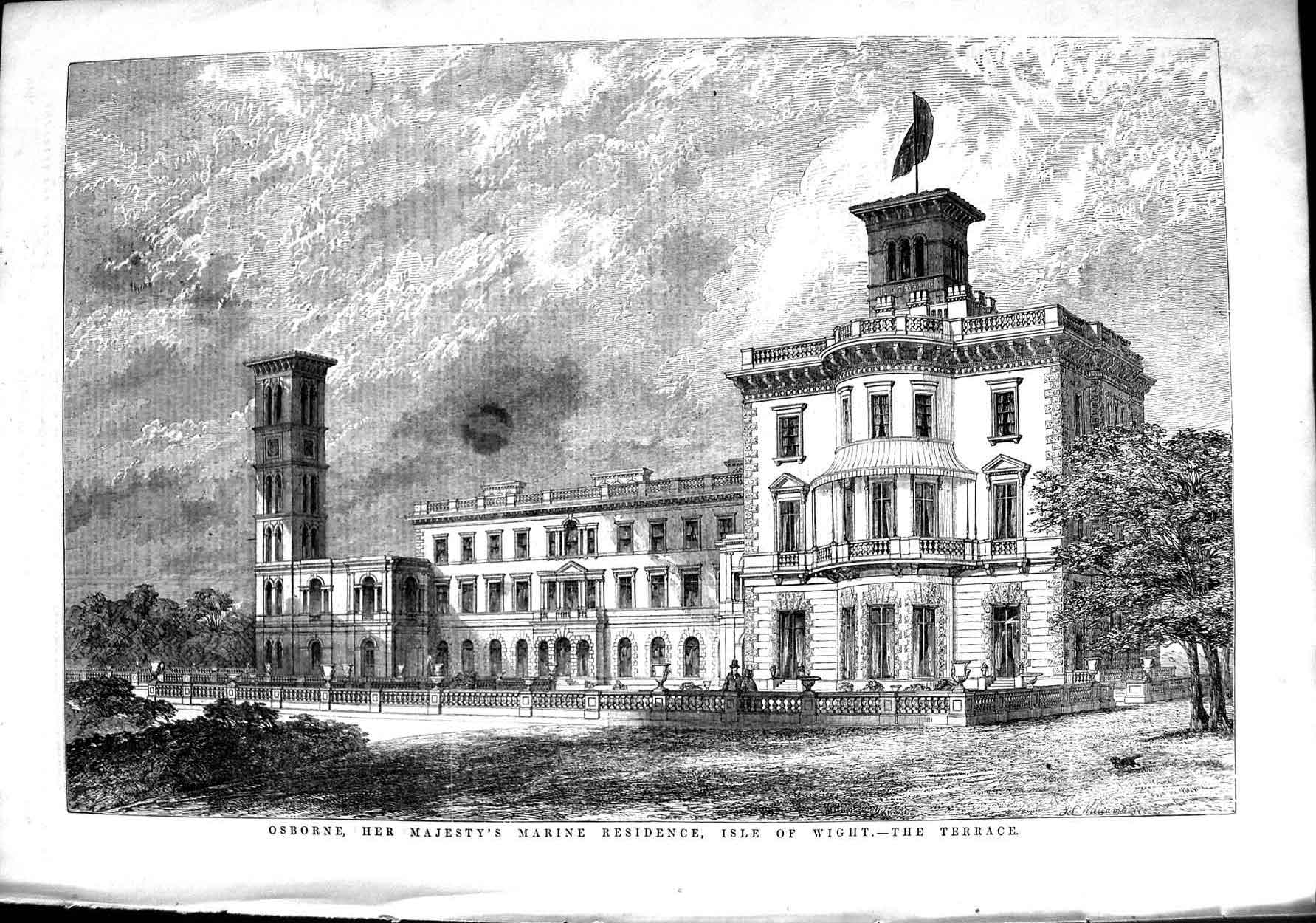 Original Old Antique Print 1851 Osborne House Queen Marine Residence Isl 19th