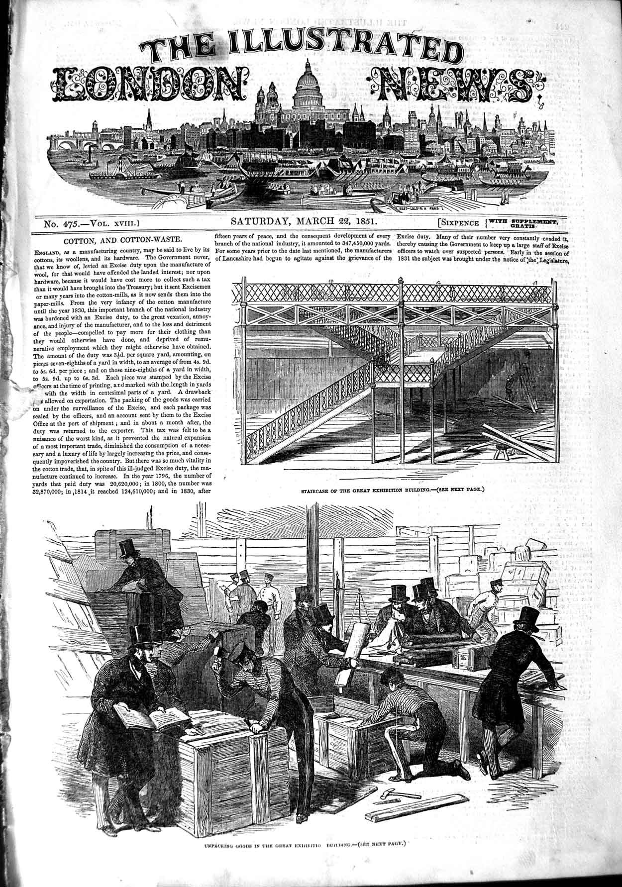 Old Antique Print 1851 Staircase Great Exhibition Building Goods Crates 19th